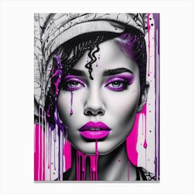 Black and White Woman Portrait with Neon Pink and Purple Toile