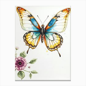 Butterfly With Flowers Canvas Print