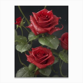 Red Roses At Rainy With Water Droplets Vertical Composition 8 Canvas Print