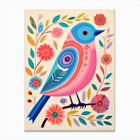 Pink Scandi Eastern Bluebird 1 Canvas Print