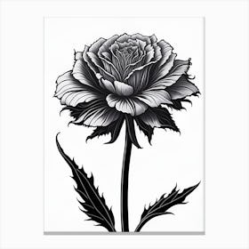 A Carnation In Black White Line Art Vertical Composition 30 Canvas Print