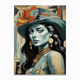 Lady In Blue Hat Canvas Print