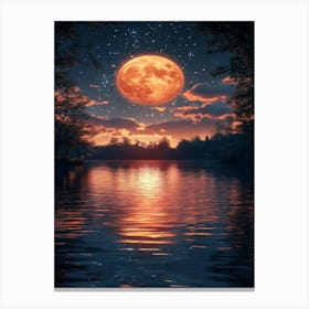 Full Moon Over Lake 17 Canvas Print