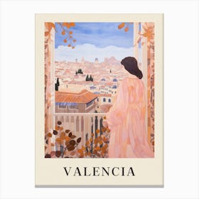 Valencia Spain 6 Vintage Pink Travel Illustration Poster Canvas Print