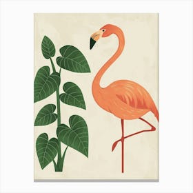 Jamess Flamingo And Philodendrons Minimalist Illustration 3 Canvas Print