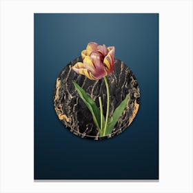 Vintage Tulip Botanical in Gilded Marble on Dusk Blue Canvas Print