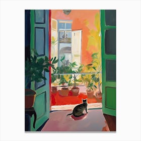 Open Window With Cat Matisse Style Rome Italy 1 Canvas Print