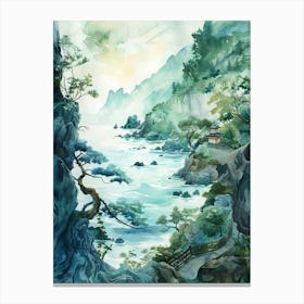 Watercolor Of Asian Landscape Canvas Print