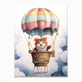 Baby Red Panda 3 In A Hot Air Balloon Canvas Print