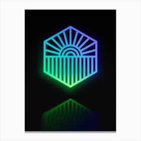 Neon Blue and Green Abstract Geometric Glyph on Black n.0448 Canvas Print
