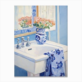 Bathroom Vanity Painting With A Forget Me Not Bouquet 4 Canvas Print