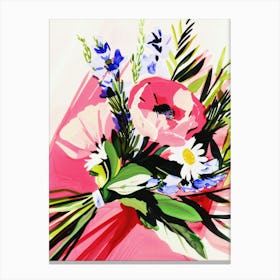 Pink, Blue and Green Watercolor Bouquet of Flowers Canvas Print