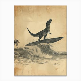 Vintage Icthyosaurus Dinosaur On A Surf Board 2 Canvas Print