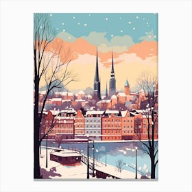 Vintage Winter Travel Illustration Hamburg Germany 2 Canvas Print