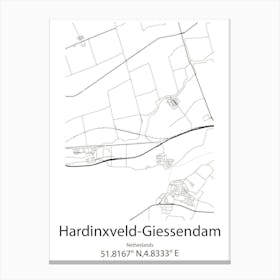 Hardinxveld Giessendam,Netherlands Minimalist Map Canvas Print