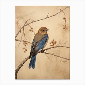 Dark And Moody Botanical Eastern Bluebird 2 Canvas Print