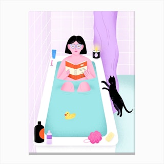 Reading In The Bath Canvas Print