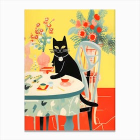 Cat At The Table Canvas Print