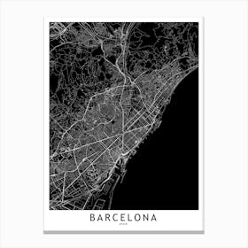 Barcelona Black And White Map Canvas Print