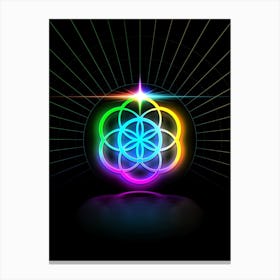 Neon Geometric Glyph in Candy Blue and Pink with Rainbow Sparkle on Black n.0149 Canvas Print