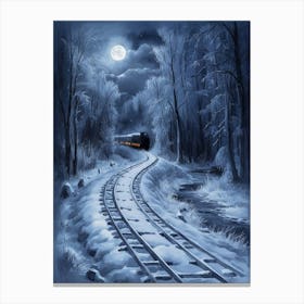 Train Tracks At Night Canvas Print