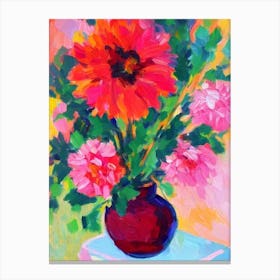 Dahlia Floral Abstract Block Colour Flower Canvas Print