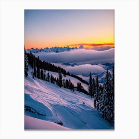 Saas Fee, Switzerland Sunrise Skiing Poster Canvas Print