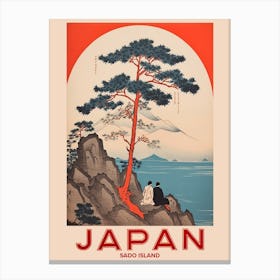 Sado Island, Visit Japan Vintage Travel Art 3 Canvas Print