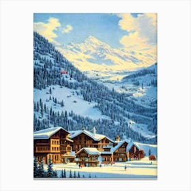 Valmorel, France Ski Resort Vintage Landscape 1 Skiing Poster Canvas Print