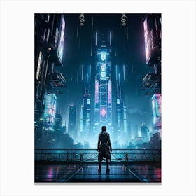 Artificial Intelligence Embodied In A Sleek Towering Structure With Neon Circuit Patterns Neon Lit Canvas Print