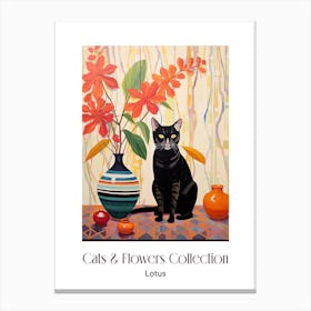 Cats & Flowers Collection Lotus Flower Vase And A Cat, A Painting In The Style Of Matisse 2 Canvas Print