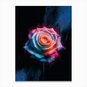 White Neon Rose In The Dark Canvas Print