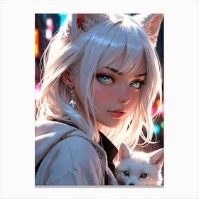 Anime Girl With Cat Canvas Print