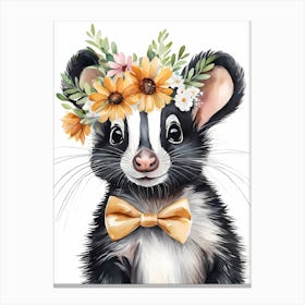 Baby Skunk Flower Crown Bowties Woodland Animal Nursery Decor (28) Canvas Print