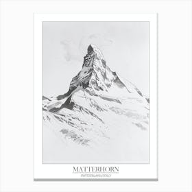 Matterhorn Switzerland Italy Line Drawing 1 Poster 2 Canvas Print
