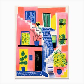 A House In Santorini, Abstract Risograph Style 4 Canvas Print