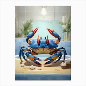 Happy Blue Crab Square Bathroom Animal Art Print 1 Canvas Print