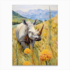 Colourful Rhino With Plants 3 Canvas Print