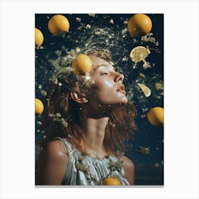 portrait of a woman surrounded by lemons surrealism 2 Canvas Print