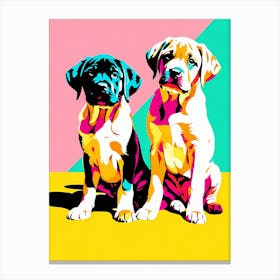 'Mastiff Pups', This Contemporary art brings POP Art and Flat Vector Art Together, Colorful Art, Animal Art, Home Decor, Kids Room Decor, Puppy Bank - 66th Canvas Print