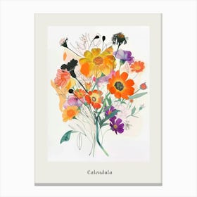 Calendula Collage Flower Bouquet Poster Canvas Print