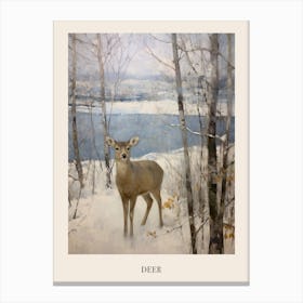 Vintage Winter Animal Painting Poster Deer 6 Canvas Print