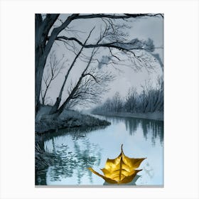 Golden Leaf In The Water Canvas Print