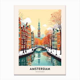 Vintage Winter Travel Poster Amsterdam Netherlands 3 Canvas Print