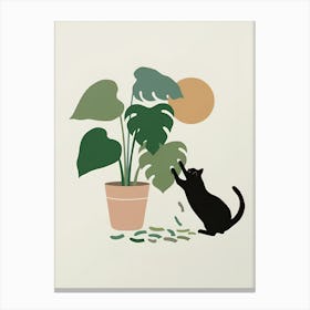 Cat Playing With Plant Canvas Print