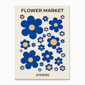 Flower Market Athens Blue Yellow Canvas Print