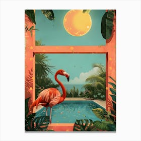 Flamingo In The Pool Canvas Print