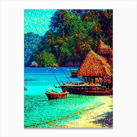 Koh Phangan Thailand Pointillism Style Tropical Destination Canvas Print