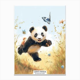 Giant Panda Cub Chasing After A Butterfly Poster 3 Canvas Print