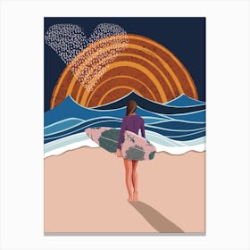 Surfer Girl With Surfboard Canvas Print